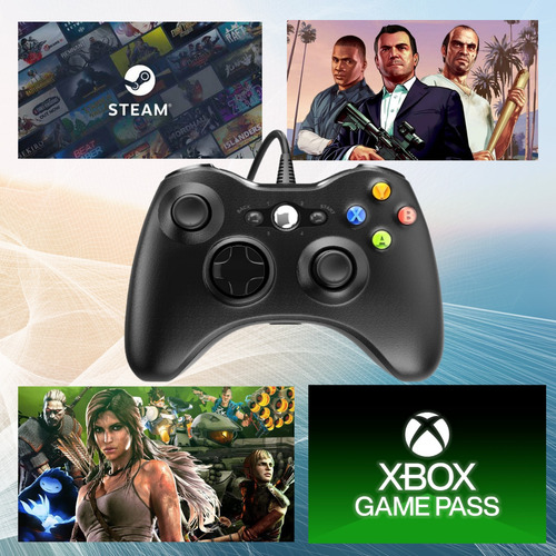 Controle Usb Com Fio Para Xbox 360 Computador Ps3 Gamepass Preto