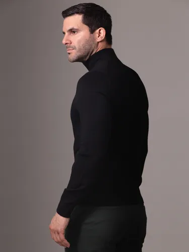 Sweater Con Cierre Merino Negro Calvin Klein