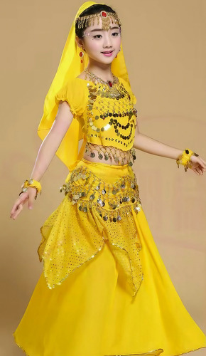 Roupa De Dança Do Ventre Amarela Odalisca Completa 7 Peças