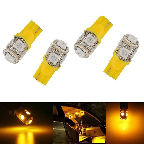 Pack De 4 Lámparas T10  Con 5 Led Smd 5050 Amarillo