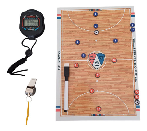 Pizarra Dt Personalizada Futbol + Crono Silb Fibra Y Fichas Futsal