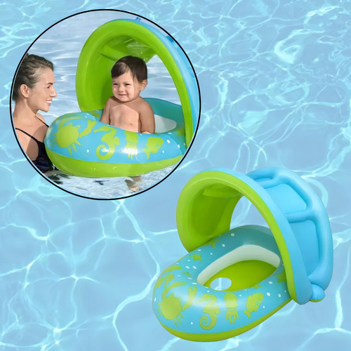 Flotador Lancha Marino Techo Protector Uv Niña Bestway 34091 Color Verde Lima