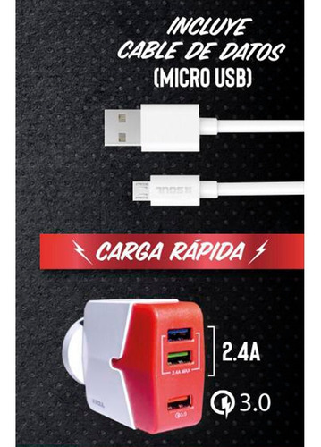 Cargador Carga Rapida Quick Charge 3.0 X3 Usb +cablemicrousb