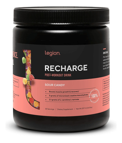 Legion Recharge Post Workout Con 5 Grs Creatina 30 Servs Sabor Strawberry Lemonade