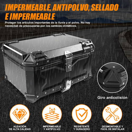 Motocicleta Caja Para Moto Top Case Maletero Aluminio 65l Negro