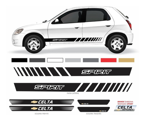 Kit Adesivo Chevrolet Celta Faixa Lateral + Soleira Kit17
