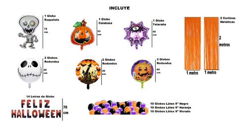 Set Globos Feliz Halloween Esqueleto Calabaza Telaraña Jack