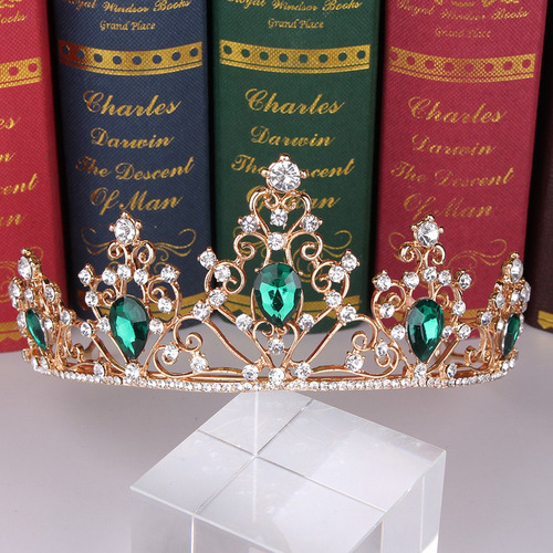 Diadema De Corona De Novia Verde Con Diamantes De Imitación
