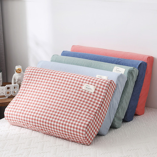 Funda De Almohada De Látex De Algodón Lavado, Azul Vaquero,