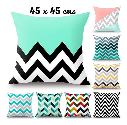 3 Forros Cojines Decorativos Chevron De 45x45 Cm + Relleno