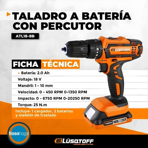 Imagen 4 de 10 de Kit Taladro Percutor Atornillador +5 Puntas Estuche + Metro