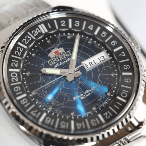 Relógio Orient World Map Ra-aa0e03l19b Made In Japan Prateado Preto Preto