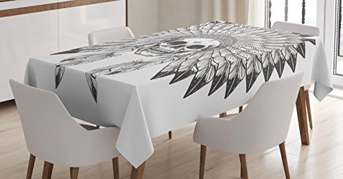 Ambesonne Tribal Tablecloth, Tema Apache Cráneo Pluma 5tnqg