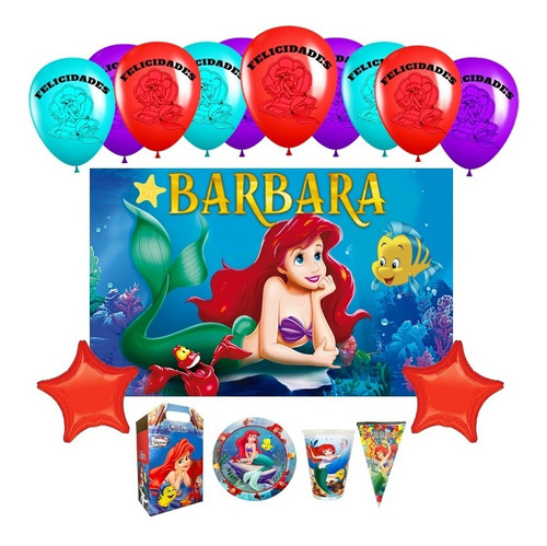 La Sirenita Ariel Kit 30 Niños Vasos Platos Dulceros Fiesta