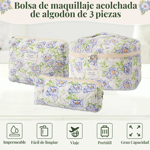 Dd Set De 3 Bolsas De Maquillaje Con Algodón Y Cremalleras