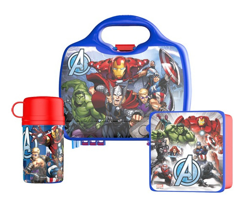 Avengers Lonchera + Caja Sandwich + Cantimplora Color Azul avenger