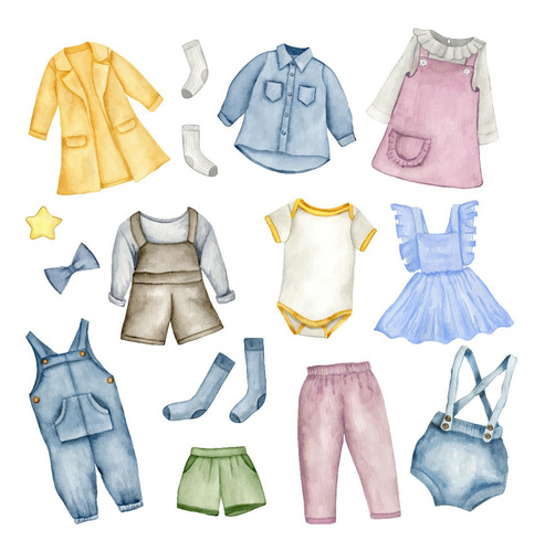 Clipart Ropa Bebe Infantil Niños Acuarela