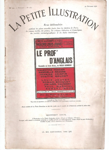Revista La Petite Illustration Nº 500 Octubre 1930