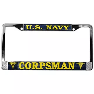 U.s. Navy Corpsman License Plate Frame (chrome Metal)