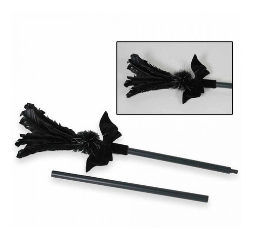 Escoba Accesorio Disfraz Plumas Negro Brillo Halloween 