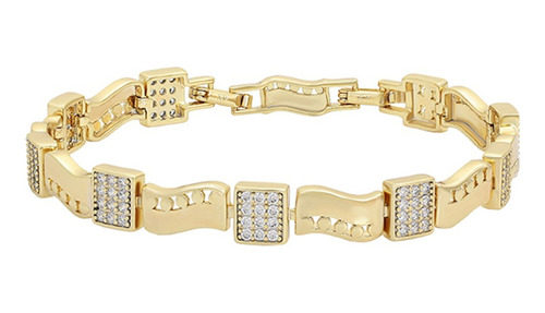 Pulsera Oro 14k Lam Swarovski Blanco Diamantada 20-22cm Dama