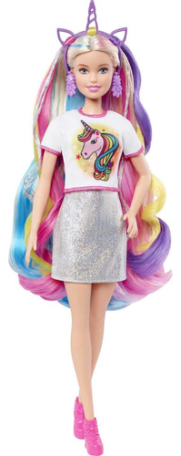 Muñeca Barbie Fantasy Hair Fashion Con Pelo Rubio Colorido,