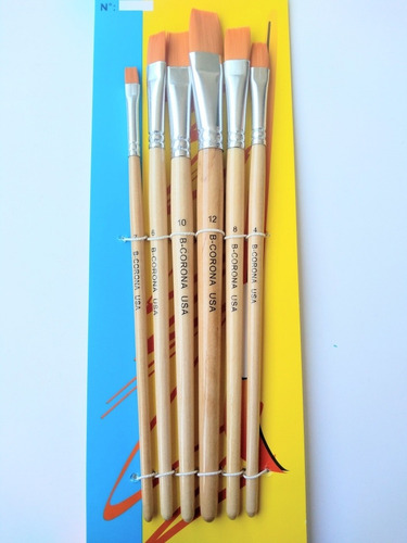 Pincel Set X6 Pinceles Mango De Madera Para Acuarela Tempera