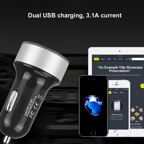 Cargador De Coche Led Display Voltímetro Dual Usb Cargador D