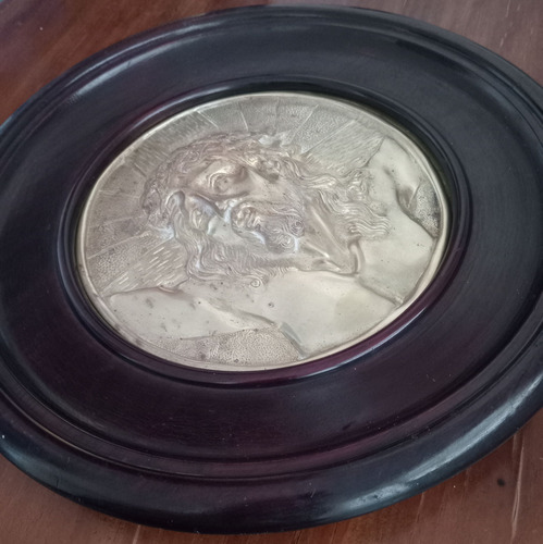 Antiguo Marco De Madera Con Imágen Jesús Madera Y Metal (Usado)