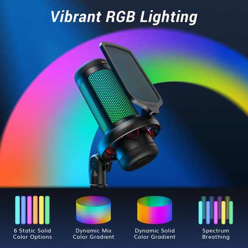 Micrófono Gaming Usb Tonor Pc Ps4 Ps5 Cardioide Rgb Ajustabl