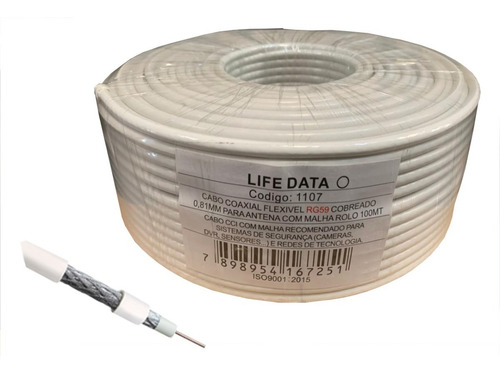 Imagem 3 de 5 de Cabo Para Antena Coaxial Rg59 0,81mm Rolo 100m 6mm Com Malha