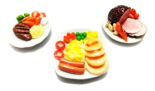 Set S3 Varios Platillos Comida Miniatura Para Casa De Muñeca