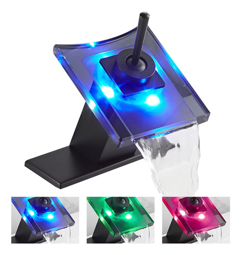 Grifo De Lavabo Negro Para Baño, Luz Led, 3 Colores Cambiant