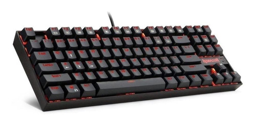 Teclado gamer Redragon Kumara K552 QWERTY OUTEMU Brown português brasil de cor preto com luz vermelho