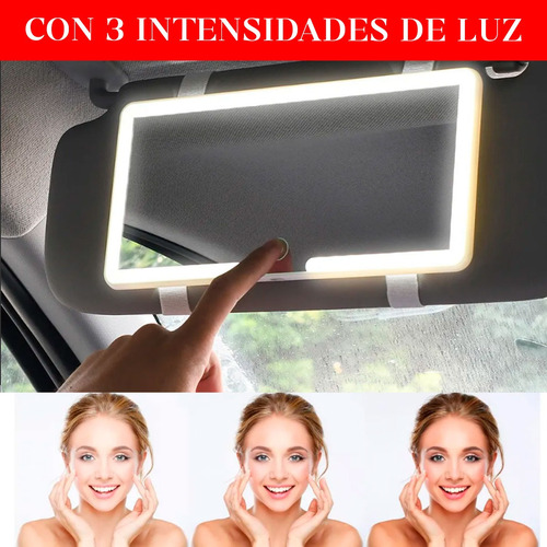 Espejo De Maquillaje De Visera Con 3 Modos Luz Led De Coche Blanco