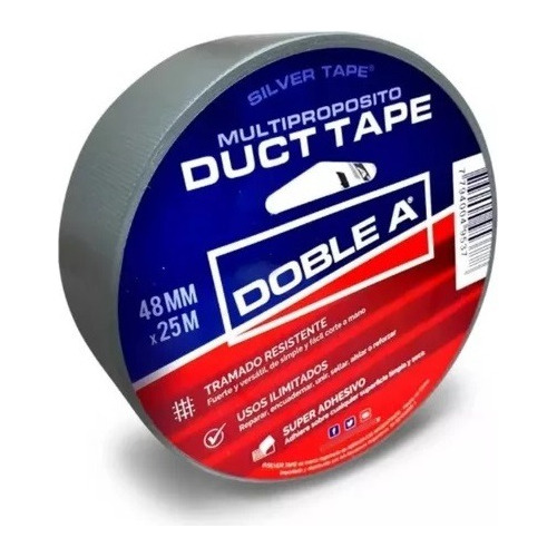 Rollo Cinta Duct Tape Doble A 48mm X 25m Tela Silver Colores