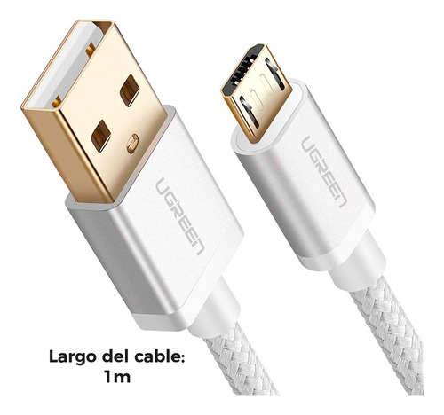Ugreen Cable Usb A Micro Usb 1m Carga Rápida Celular Ps4 Color Blanco