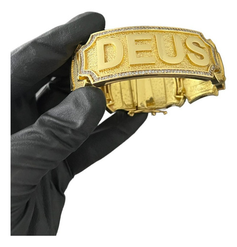Bracelete Personalizado Deus Banhado A Ouro 18k Luxo