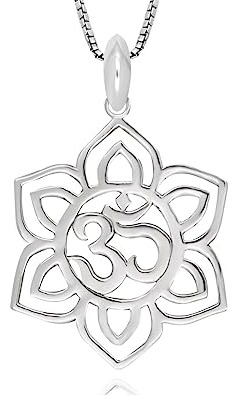 Plata De Ley 925 Yoga Om Aum Ohm Símbolo Y Flor De Loto