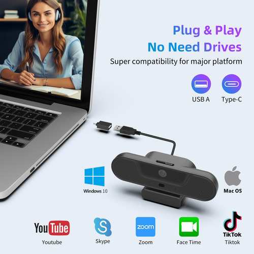 Vizolink 4k Uhd Ptz Pc Camera Con Altavoz Y 4 Micrófonos, De