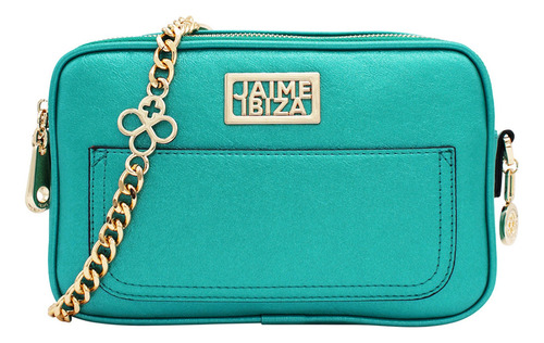 Bolso Para Mujer Mod. Ji2440 Marca Jaime Ibiza® Acabado De Los Herrajes Níquel Color Turquesa Correa De Hombro Turquesa Diseño De La Tela Lisa