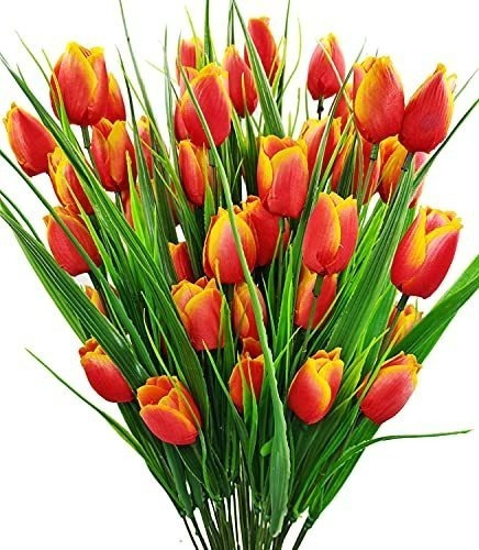 Tulipanes Artificiales X8ramos (5tallos-flores C/u) Orange