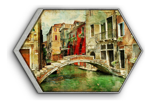 Cuadro Enmarcado Hexagonal Hermosa Pintura Venecia 60x90cm