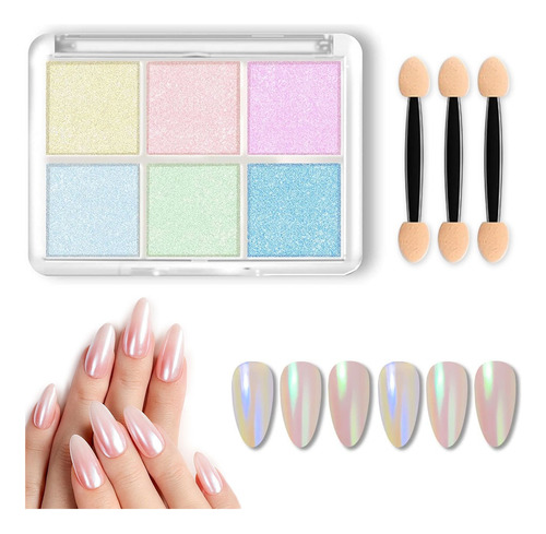 Kit Para Uñas Efecto Espejo Aurora Con 6 Color + Aplicador