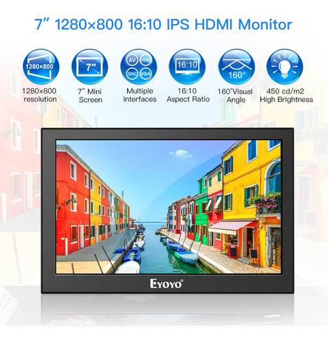 Monitor Lcd Eyoyo 7 Hdmi Ips 1280x800 16:10 Vga Av