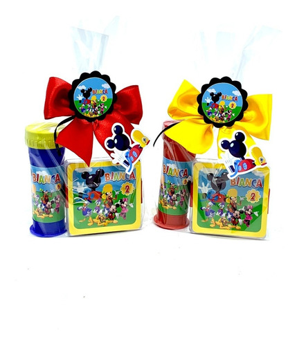 Lembrancinha Personalizada Mickey Jg Memória E Bolha 25 Kits