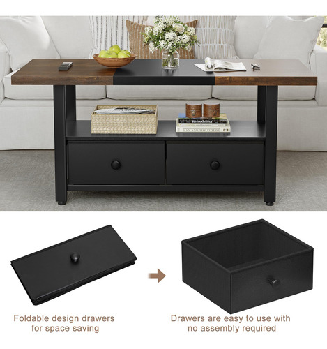 Mesa Auxiliar Rectangular 2 Niveles Estante 2 Cajones 116 Cm