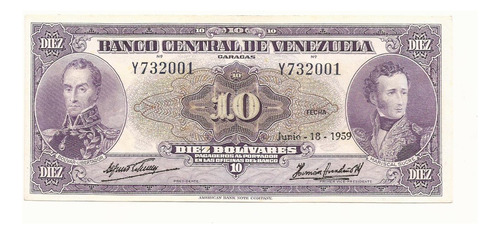 Billete De 10bs. Cara Volteada. 1959  Y6