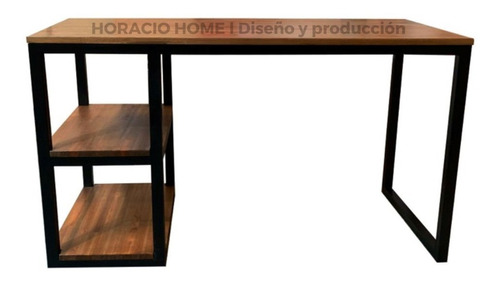 Escritorio Pc Mesa Hierro Y Madera 2 Estantes- Horacio Home