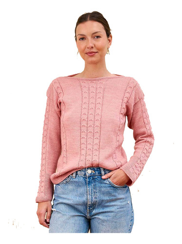 Sweater Tejido Con Trenzas Mujer Manga Caída Mauro Sergio